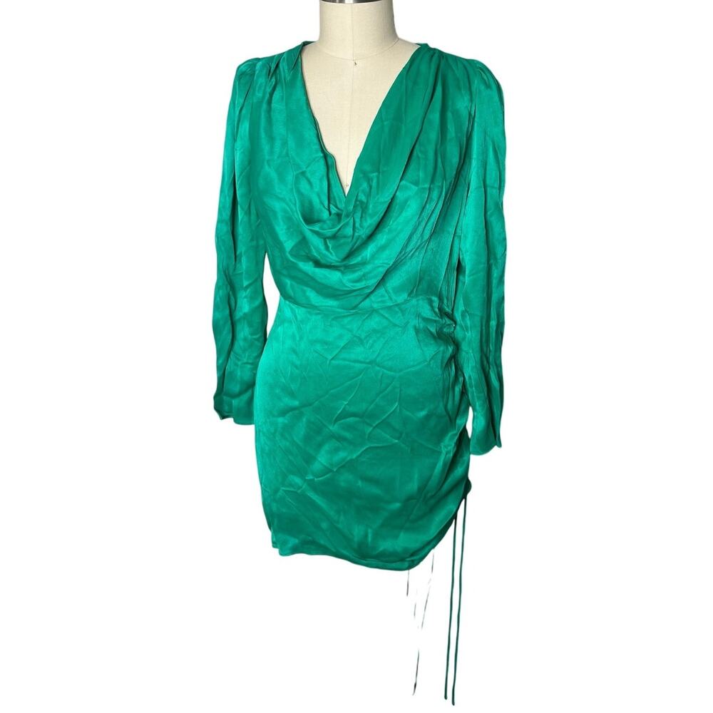 Saylor Adrienne Satin Cowl Neck Dress in Kelly Green Size Small